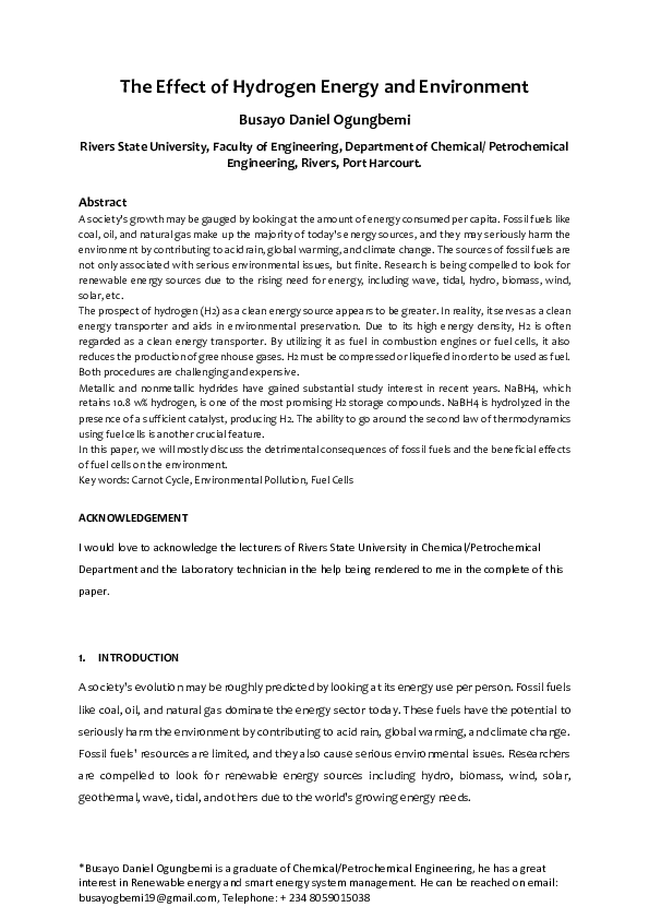 (PDF) The Effect of Hydrogen Energy and Environment