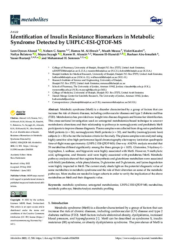 (PDF) Identification of Insulin Resistance Biomarkers in Metabolic ...