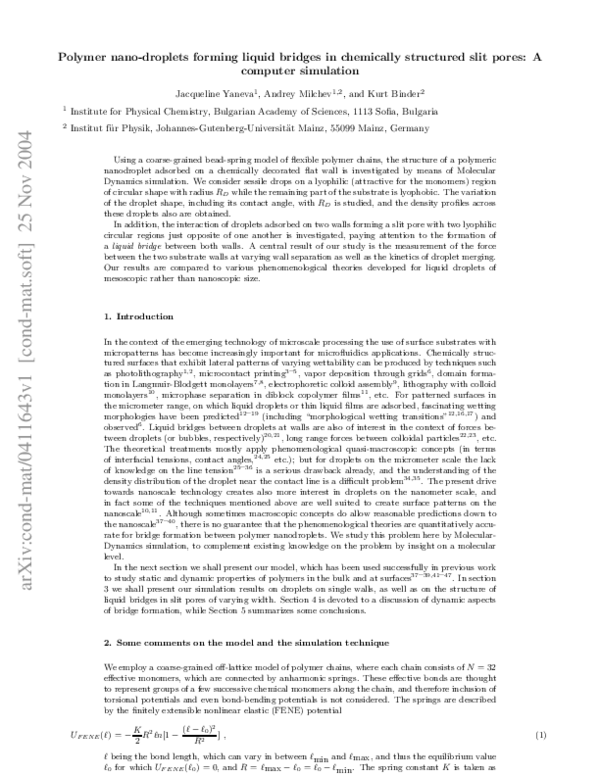 (PDF) Polymer nanodroplets forming liquid bridges in chemically ...