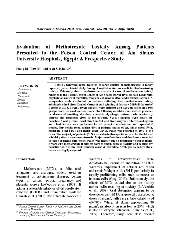 (PDF) Evaluation of Methotrexate toxicity among patients presented to ...
