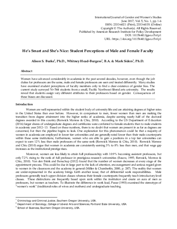 (PDF) He’s Smart and She’s Nice: Student Perceptions of Male and Female ...