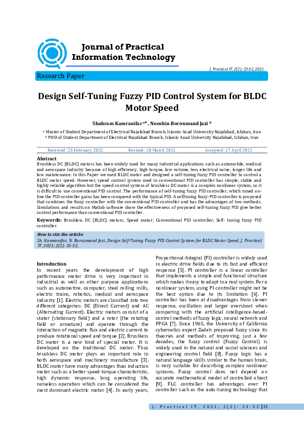 (PDF) Design Self-Tuning Fuzzy PID Control System for BLDC Motor Speed