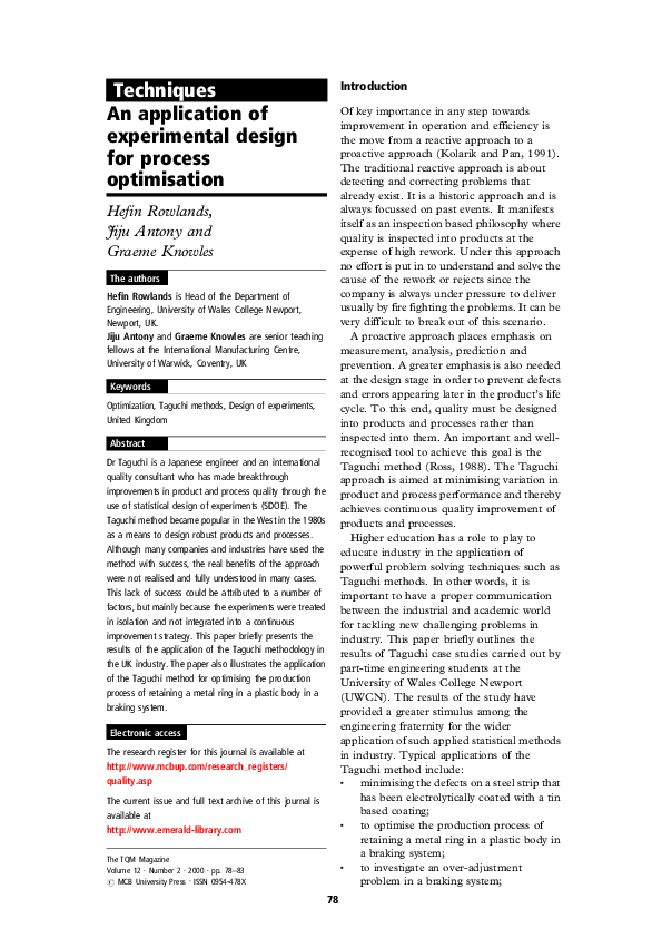 (PDF) An application of experimental design for process optimisation