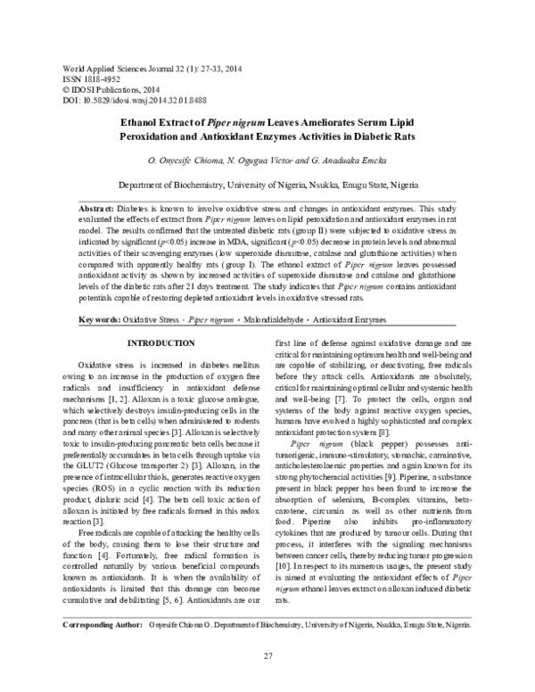 (PDF) Lipid peroxidation and activity of antioxidant enzymes in ...