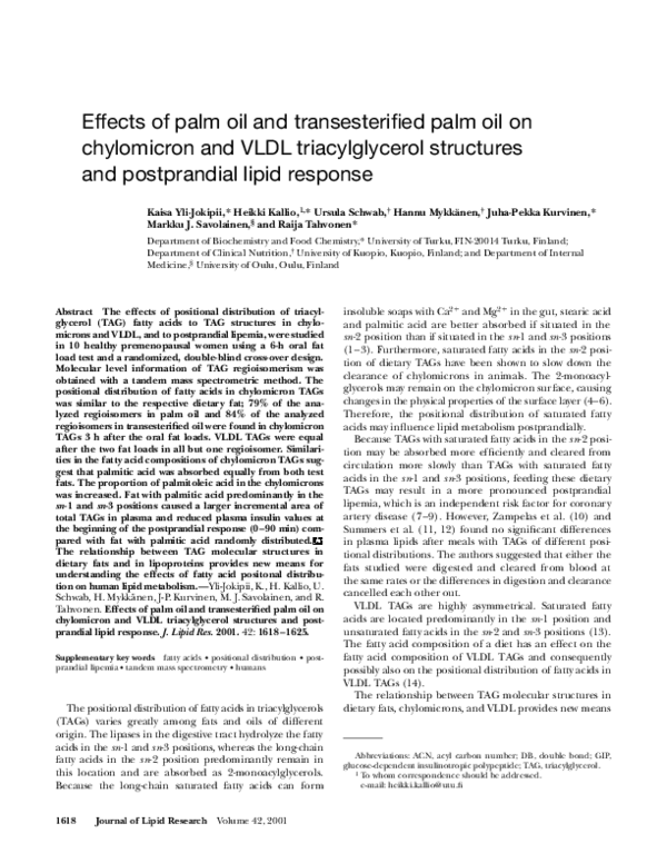 (PDF) Effects of palm oil and transesterified palm oil on chylomicron ...