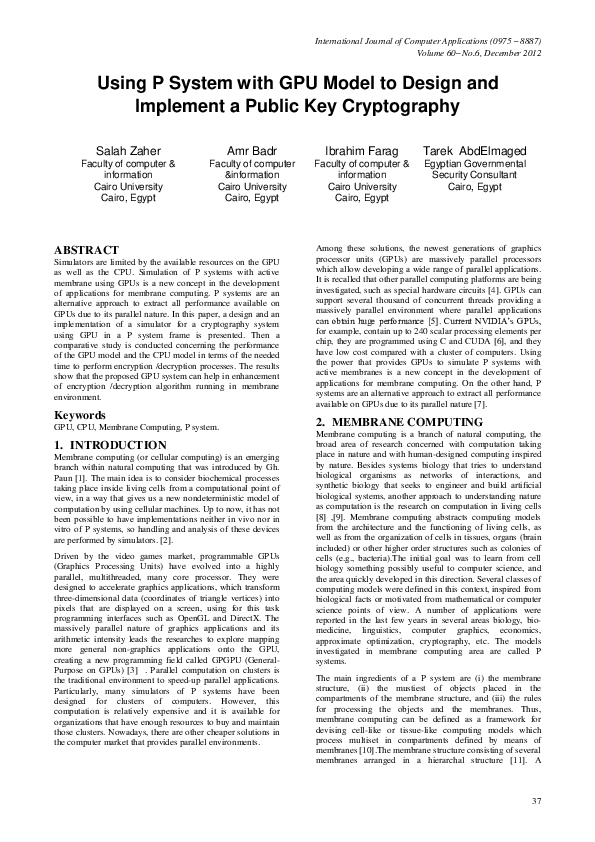 (PDF) Using P System with GPU Model to Design and Implement a Public ...