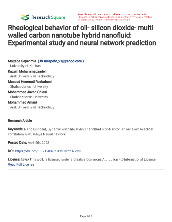 (PDF) Rheological behavior of oil- silicon dioxide- multi walled carbon ...