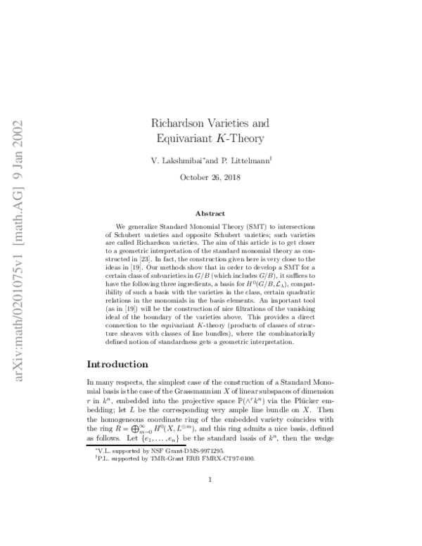 (PDF) Richardson varieties and equivariant K-theory
