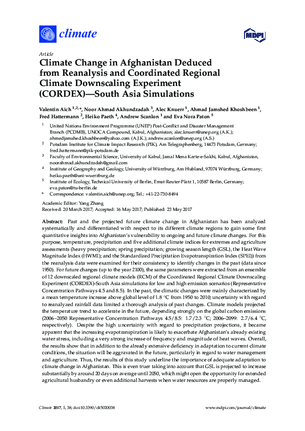(PDF) Climate Change in Afghanistan Deduced from Reanalysis and ...