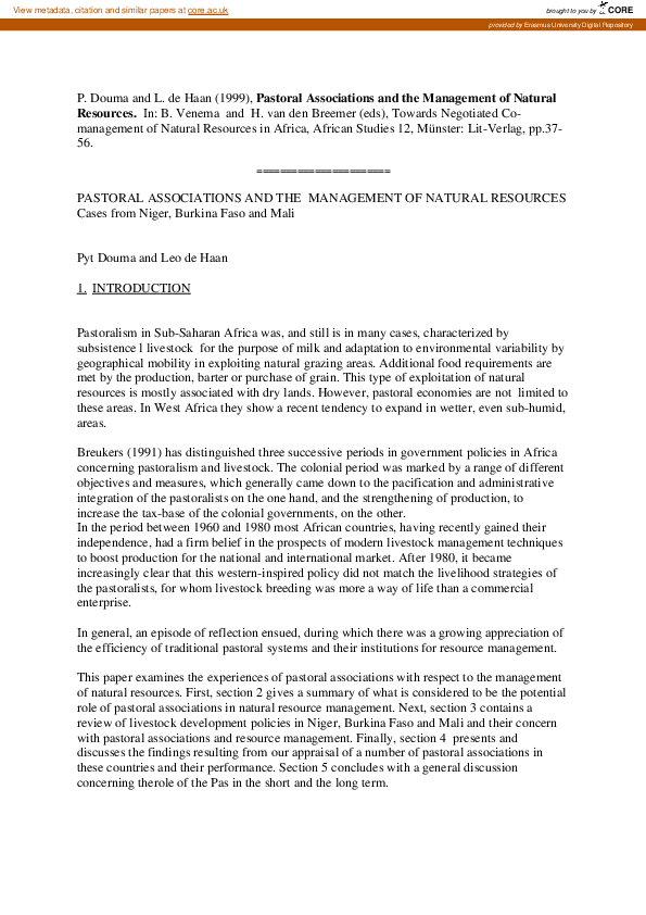 (PDF) Pastoral associations and the management of natural sources