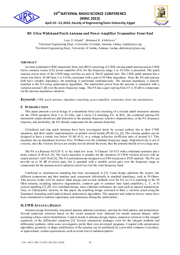 (PDF) B5. Ultra wideband patch antenna and power amplifier transmitter ...