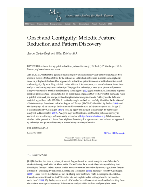 PDF) Onset and Contiguity: Melodic Feature Reduction and Pattern 