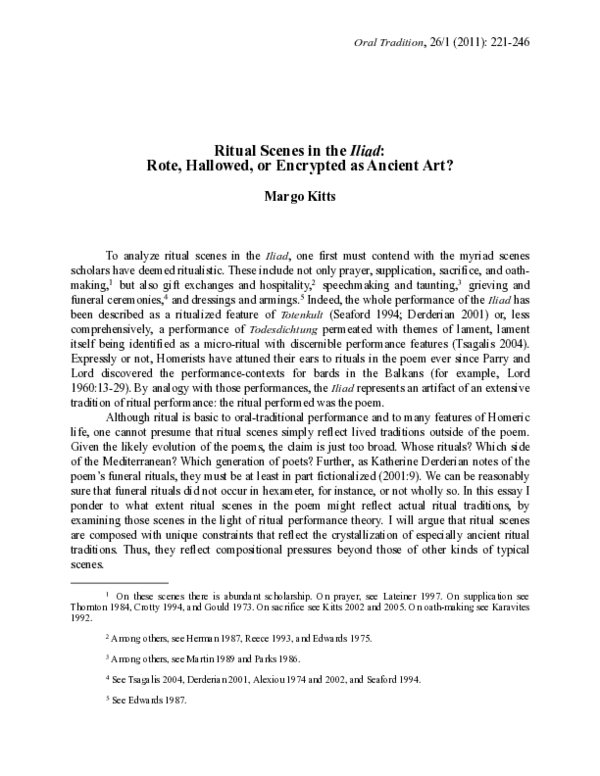 (PDF) Ritual Scenes in the Iliad : Rote, Hallowed, or Encrypted as ...