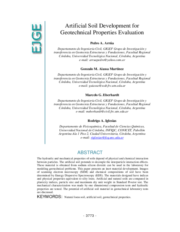 (PDF) Artificial Soil Development for Geotechnical Properties Evaluation Pedro Arrúa