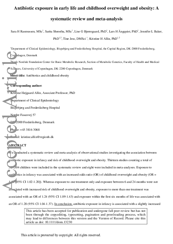 (PDF) Antibiotic exposure in early life and childhood overweight and ...