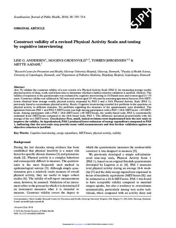 (PDF) Construct validity of a revised Physical Activity Scale and ...