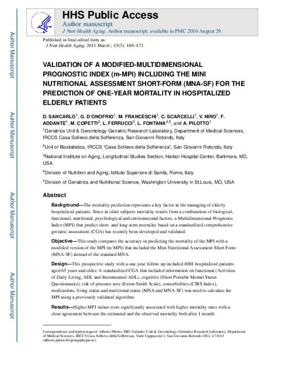 (PDF) Validation of a modified-multidimensional prognostic index (m-MPI ...