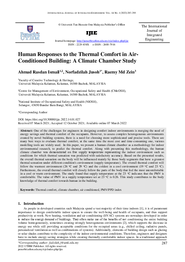 (PDF) Human Responses to the Thermal Comfort in Air-Conditioned ...