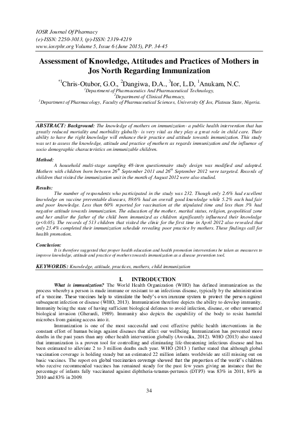 (PDF) Assessment of Knowledge, Attitudes and Practices of Mothers in ...