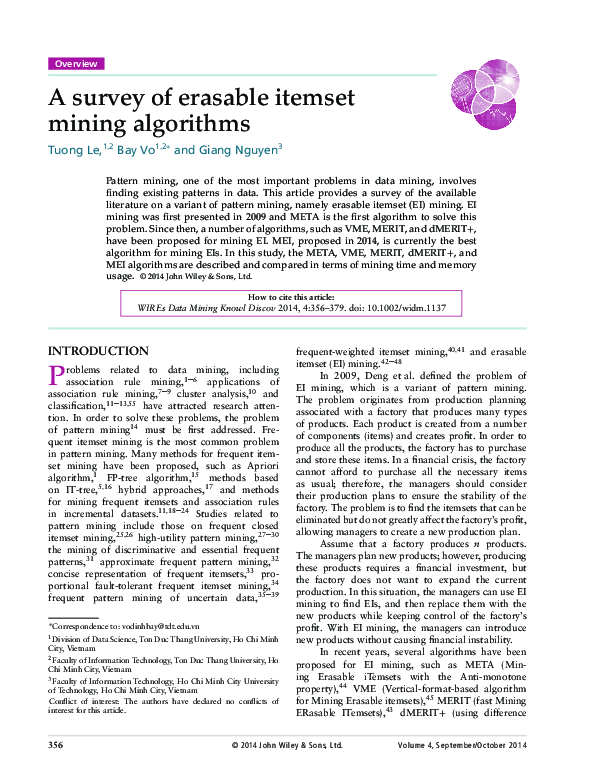 (PDF) A survey of erasable itemset mining algorithms
