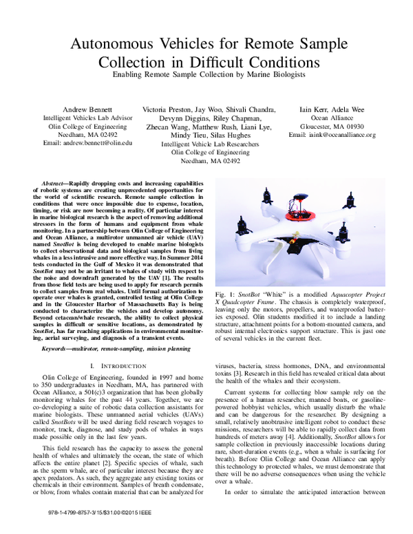 (PDF) Autonomous vehicles for remote sample collection in difficult ...
