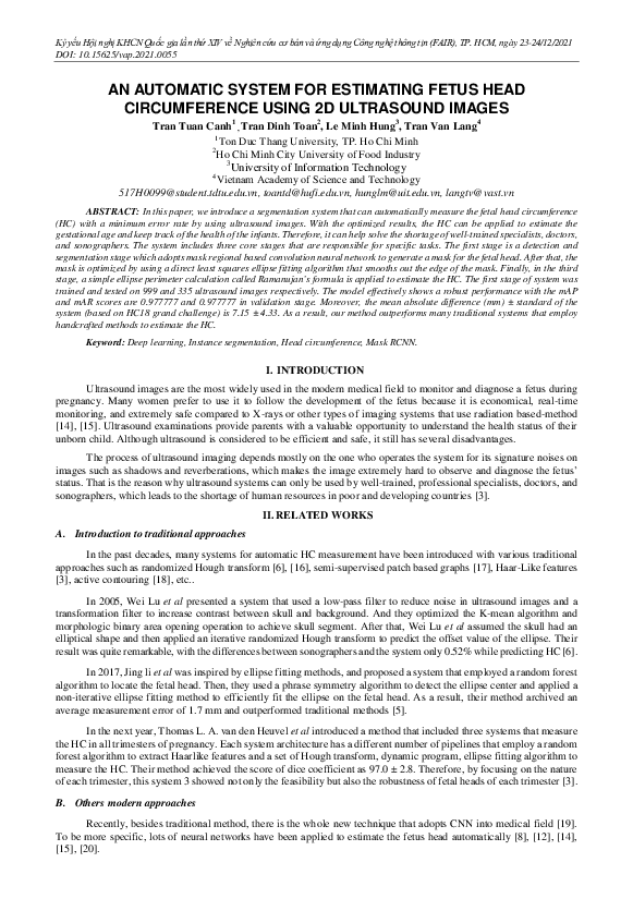 (PDF) An Automatic System for Estimating Fetus Head Circumference Using ...