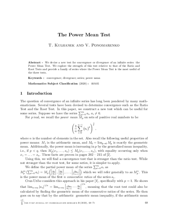 (PDF) The Power Mean Test