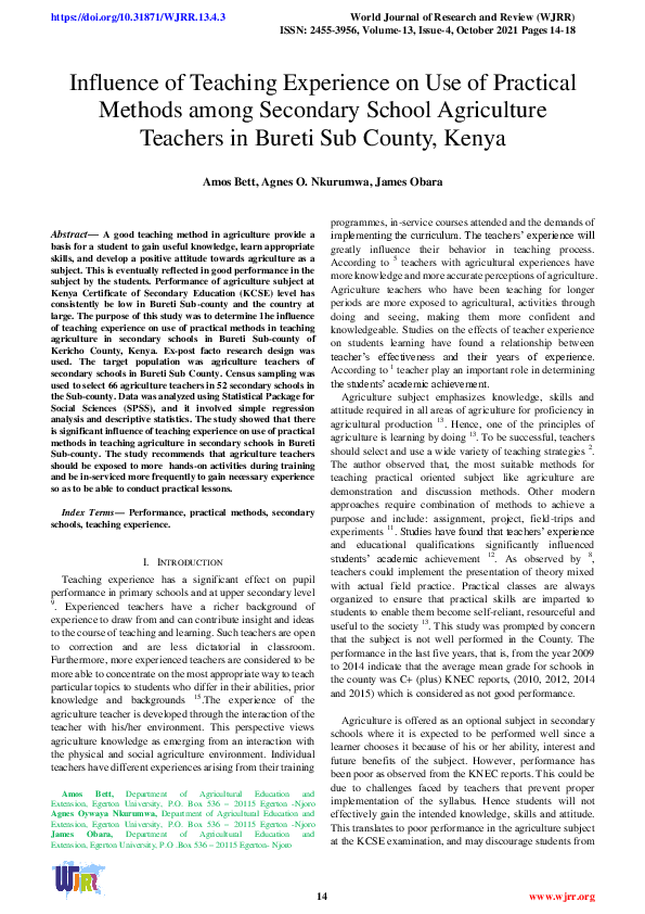 (PDF) Influence of Teaching Experience on Use of Practical Methods ...