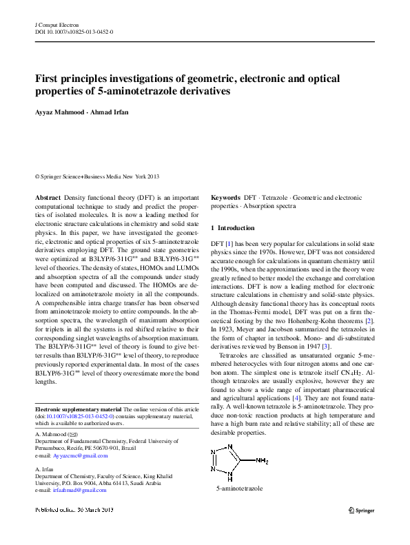 (PDF) First principles investigations of geometric, electronic and ...
