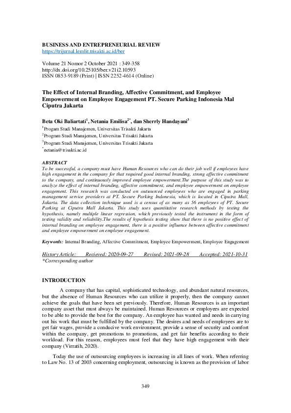 Pdf The Effect Of Internal Branding Affective Commitment And