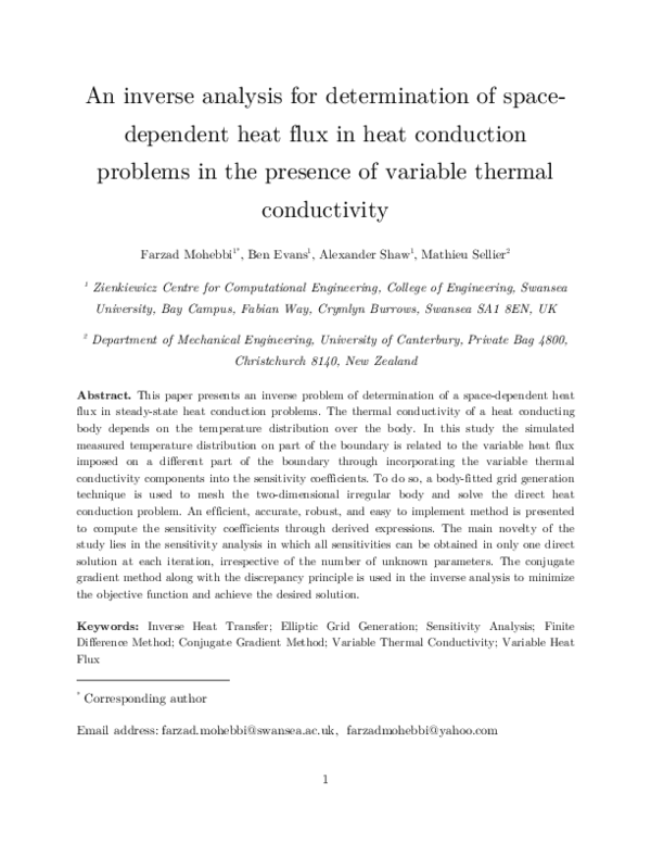 (PDF) An inverse analysis for determination of space-dependent heat ...