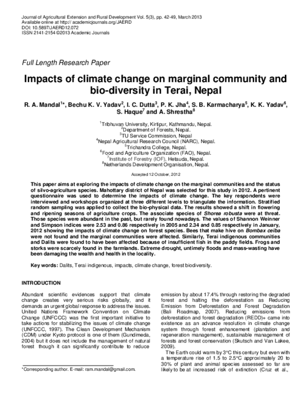 (PDF) Impacts of climate change on marginal community and bio-diversity ...