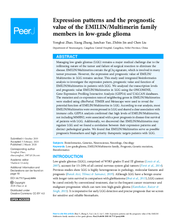 (PDF) Expression patterns and the prognostic value of the EMILIN ...
