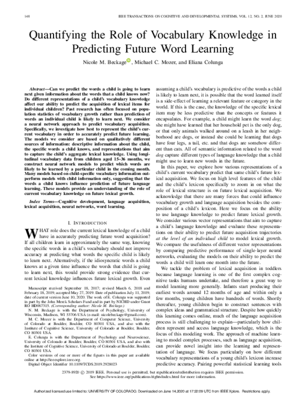 (PDF) Quantifying the Role of Vocabulary Knowledge in Predicting Future ...