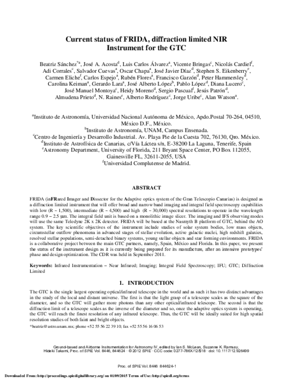 (PDF) Current status of FRIDA: diffraction limited NIR instrument for ...