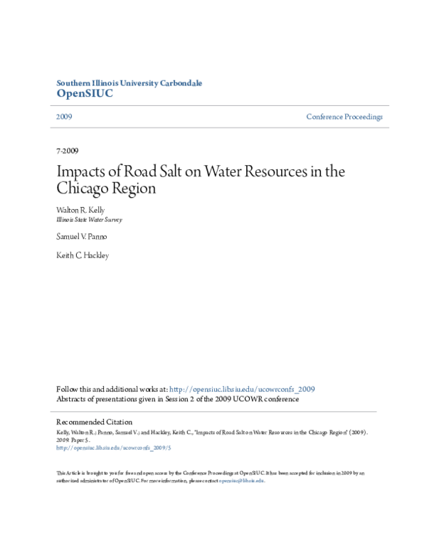 (PDF) Impacts of Road Salt on Water Resources in the