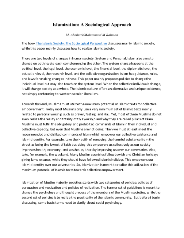 (PDF) Islamization: A Sociological Approach