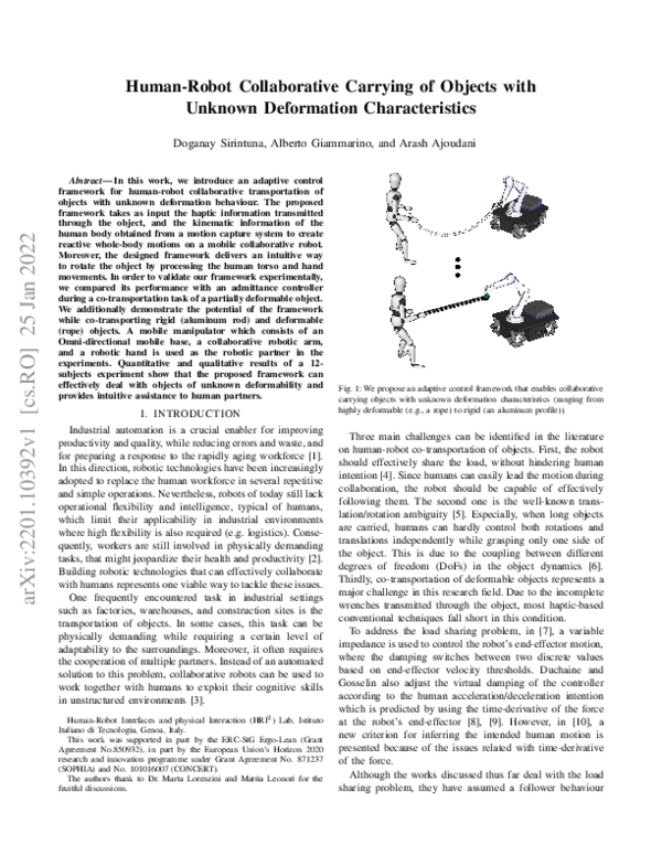 (PDF) Human-Robot Collaborative Carrying of Objects with Unknown ...