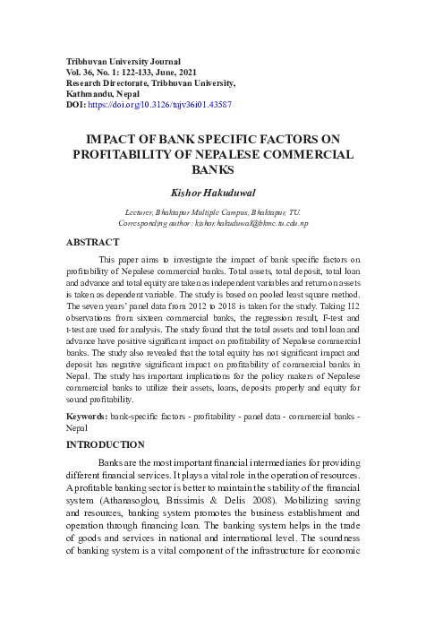 (PDF) Impact of Bank Specific Factors on Profitability of Nepalese ...
