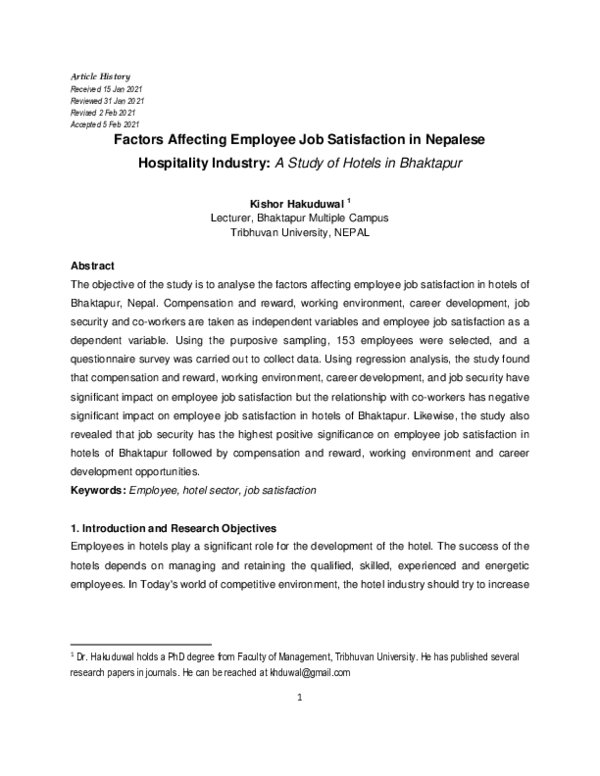(PDF) Factors Affecting Employee Job Satisfaction in Nepalese ...