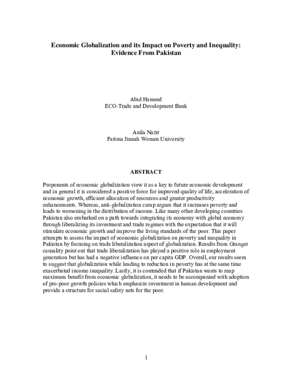 (PDF) Economic Globalization and its Impact on Poverty and Inequality ...