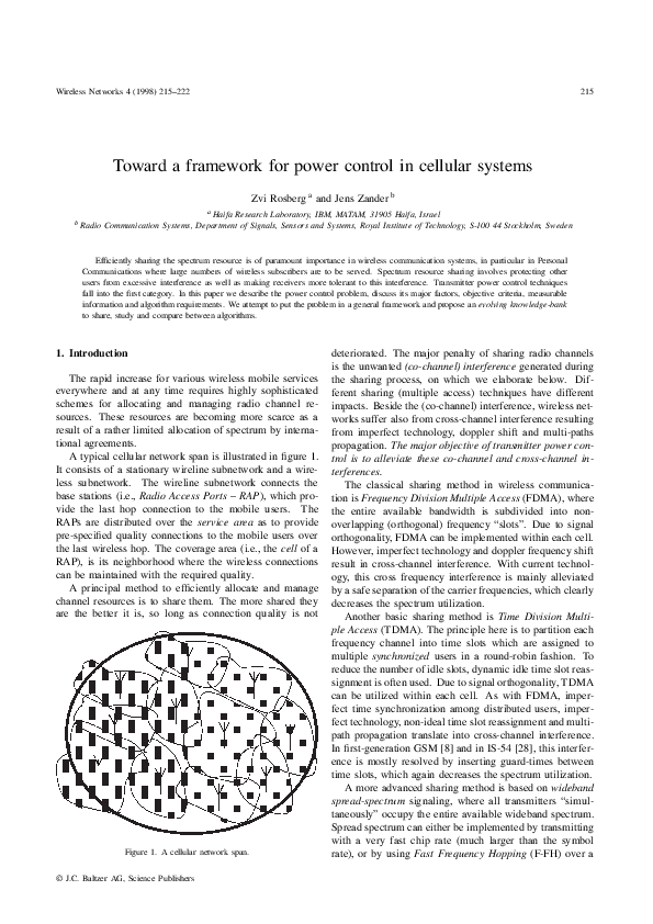(PDF) Toward a framework for power control in cellular systems