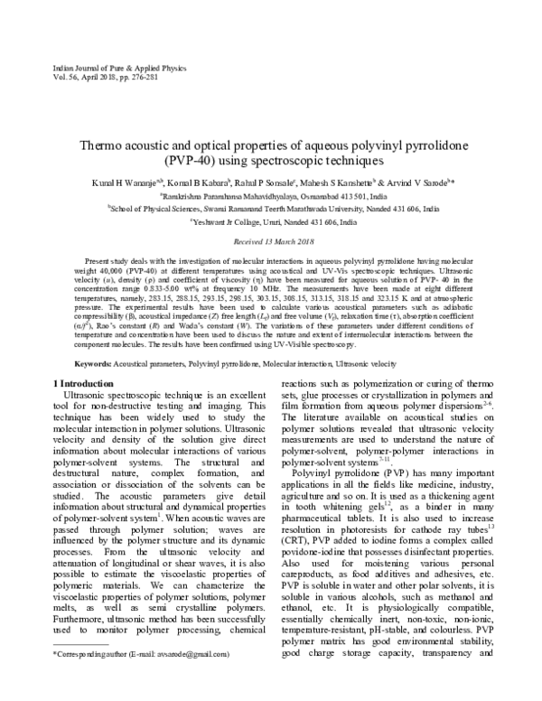 (PDF) Thermo acoustic and optical properties of aqueous polyvinyl ...