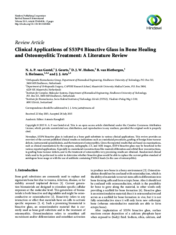 (PDF) Clinical Applications of S53P4 Bioactive Glass in Bone Healing
