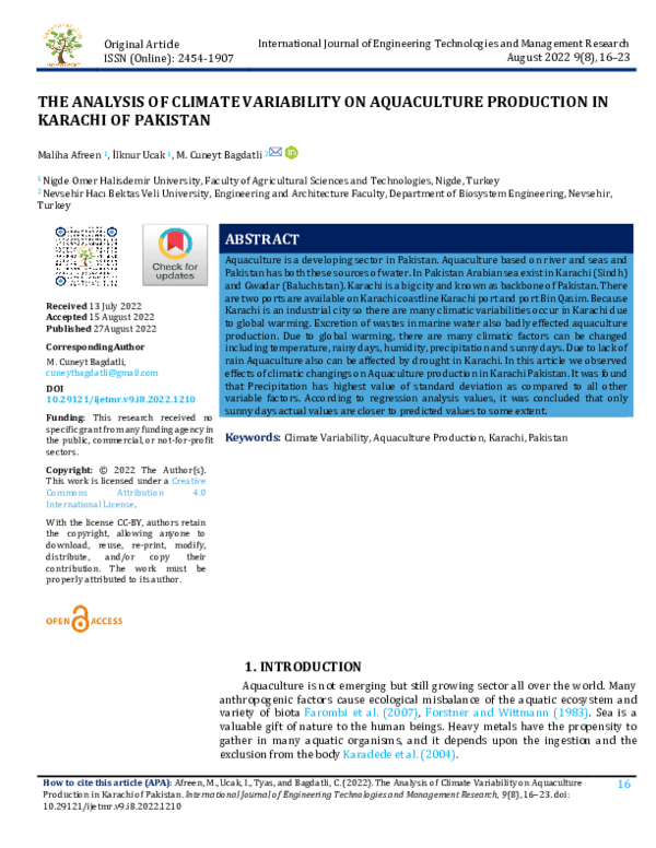 (PDF) THE ANALYSIS OF CLIMATE VARIABILITY ON AQUACULTURE PRODUCTION IN ...