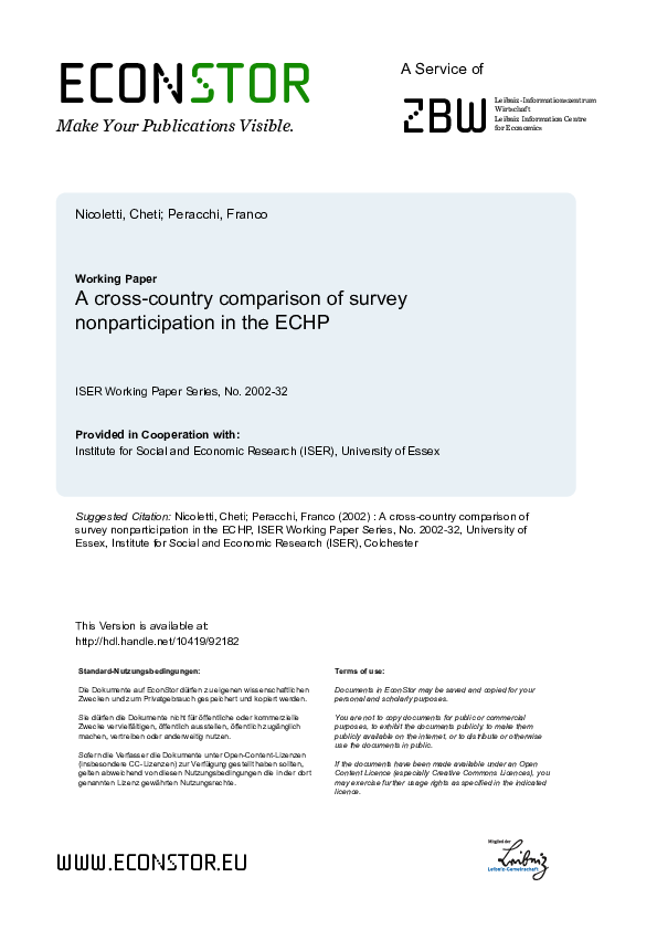 (PDF) A crosscountry comparison of survey participation in the ECHP