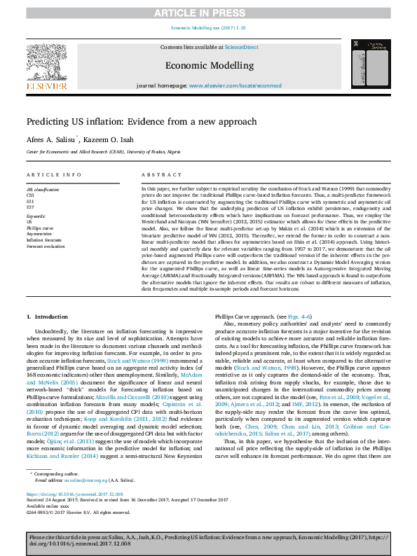 (PDF) Predicting US inflation: Evidence from a new approach