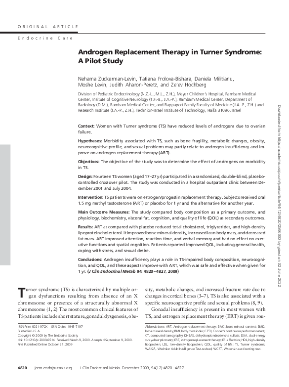 (PDF) Androgen Replacement Therapy in Turner Syndrome: A Pilot Study