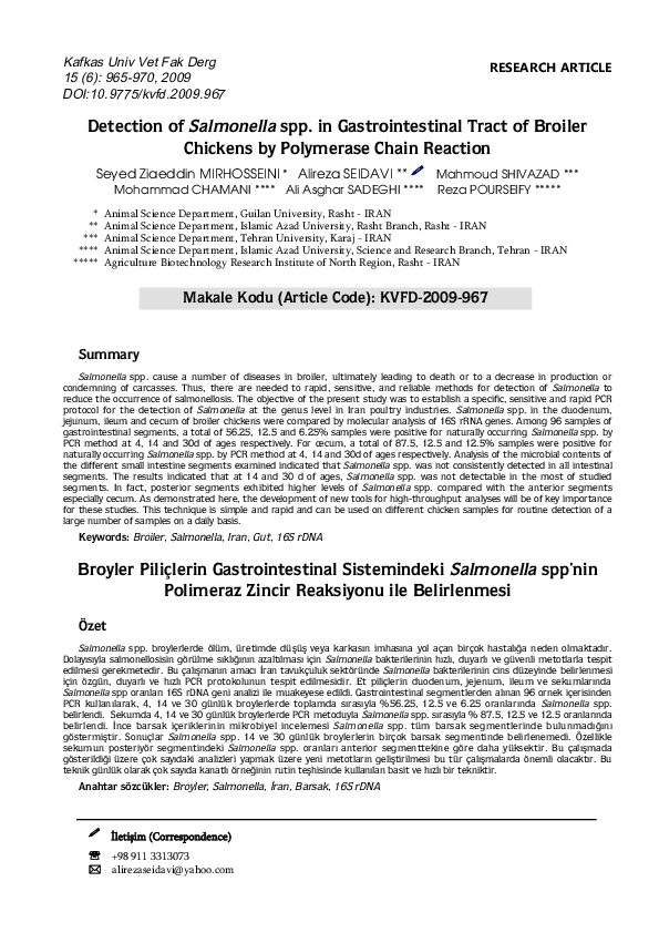 (PDF) Detection of Salmonella spp. in Gastrointestinal Tract of Broiler ...