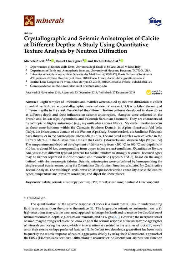 (PDF) Crystallographic and Seismic Anisotropies of Calcite at Different ...